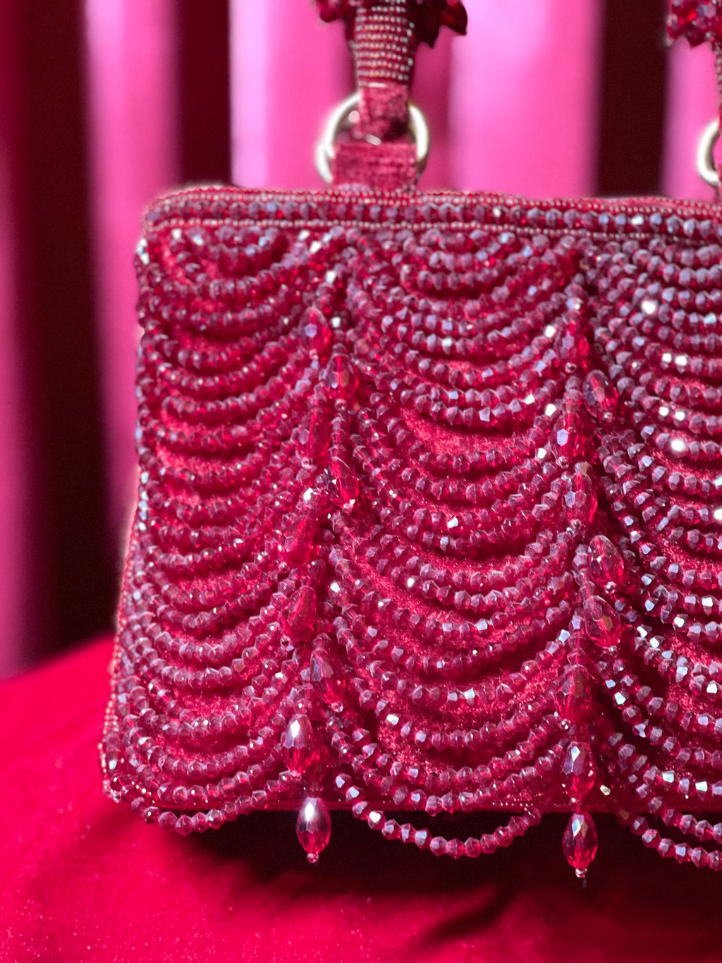 Red Velvet Purse With Beaded Dangles