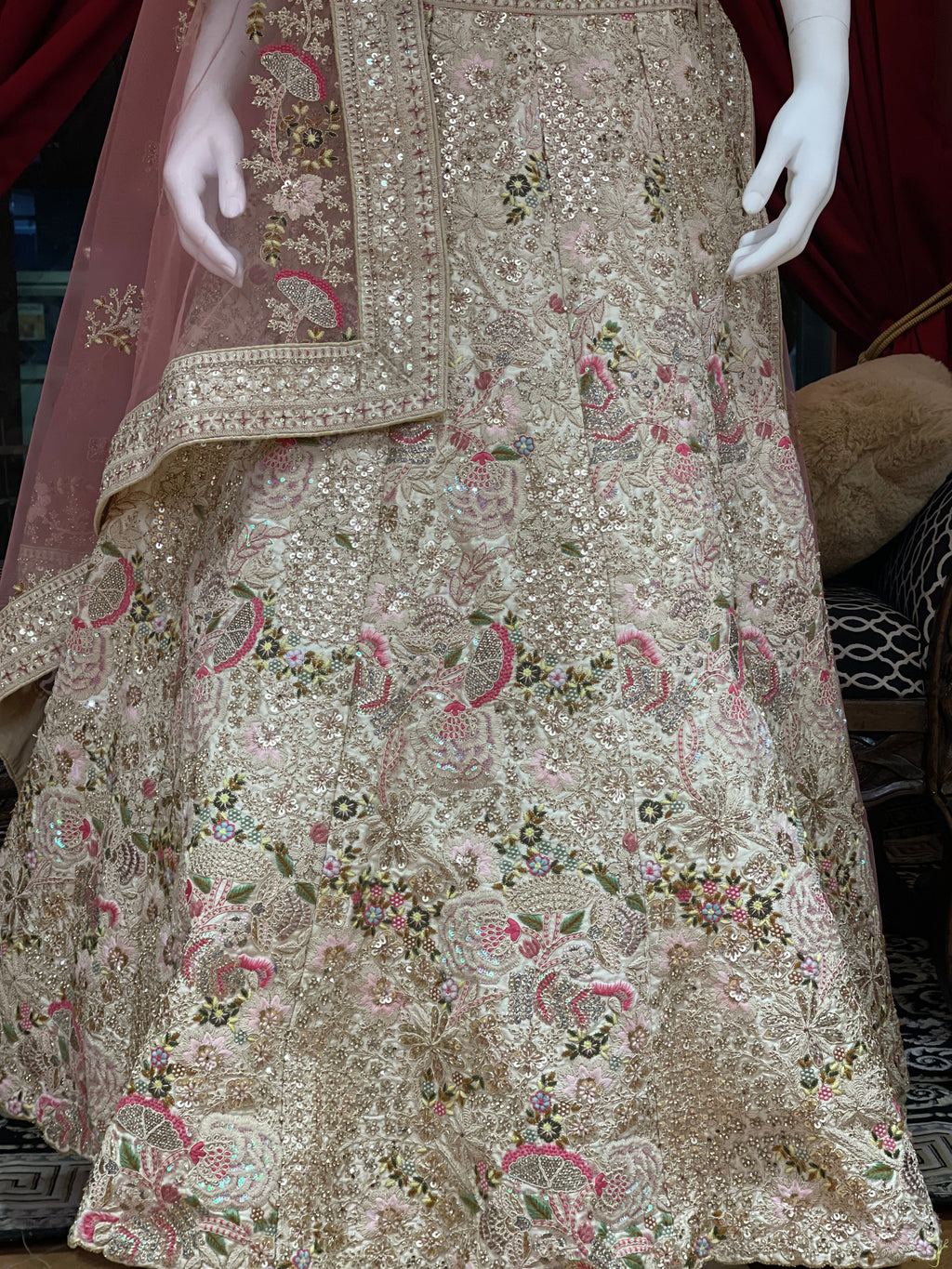 Blush Gold Floral Lehenga Set