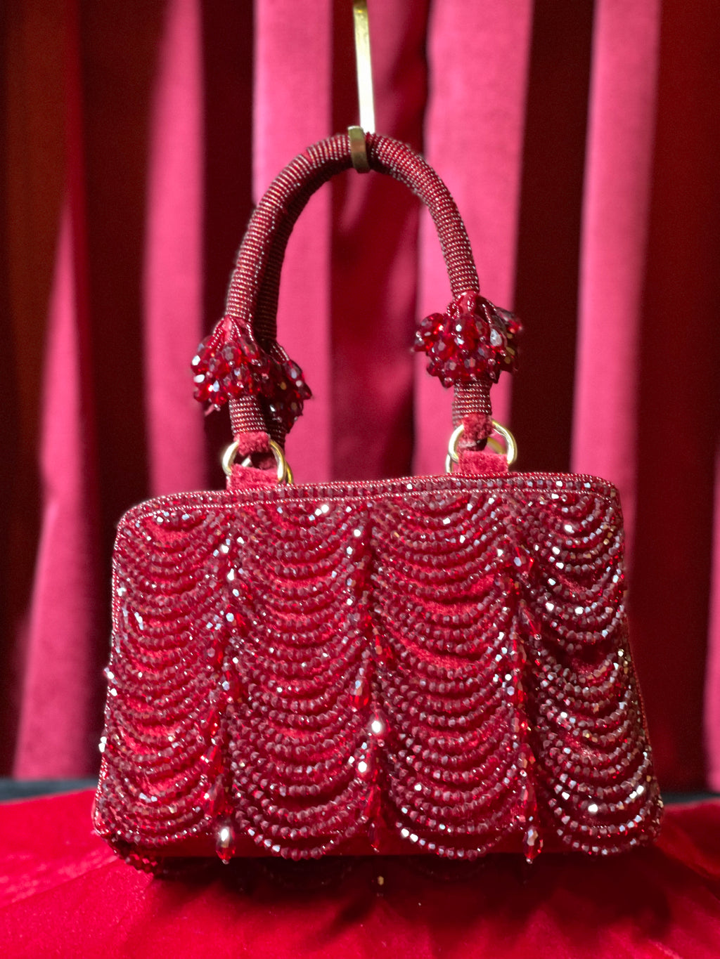 Red Velvet Purse With Beaded Dangles