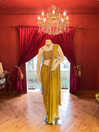 Yellow Bandhani Mirror Work Saree