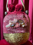 Red Potli Purse With Golden MEtal Bottom