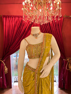Yellow Bandhani Mirror Work Saree