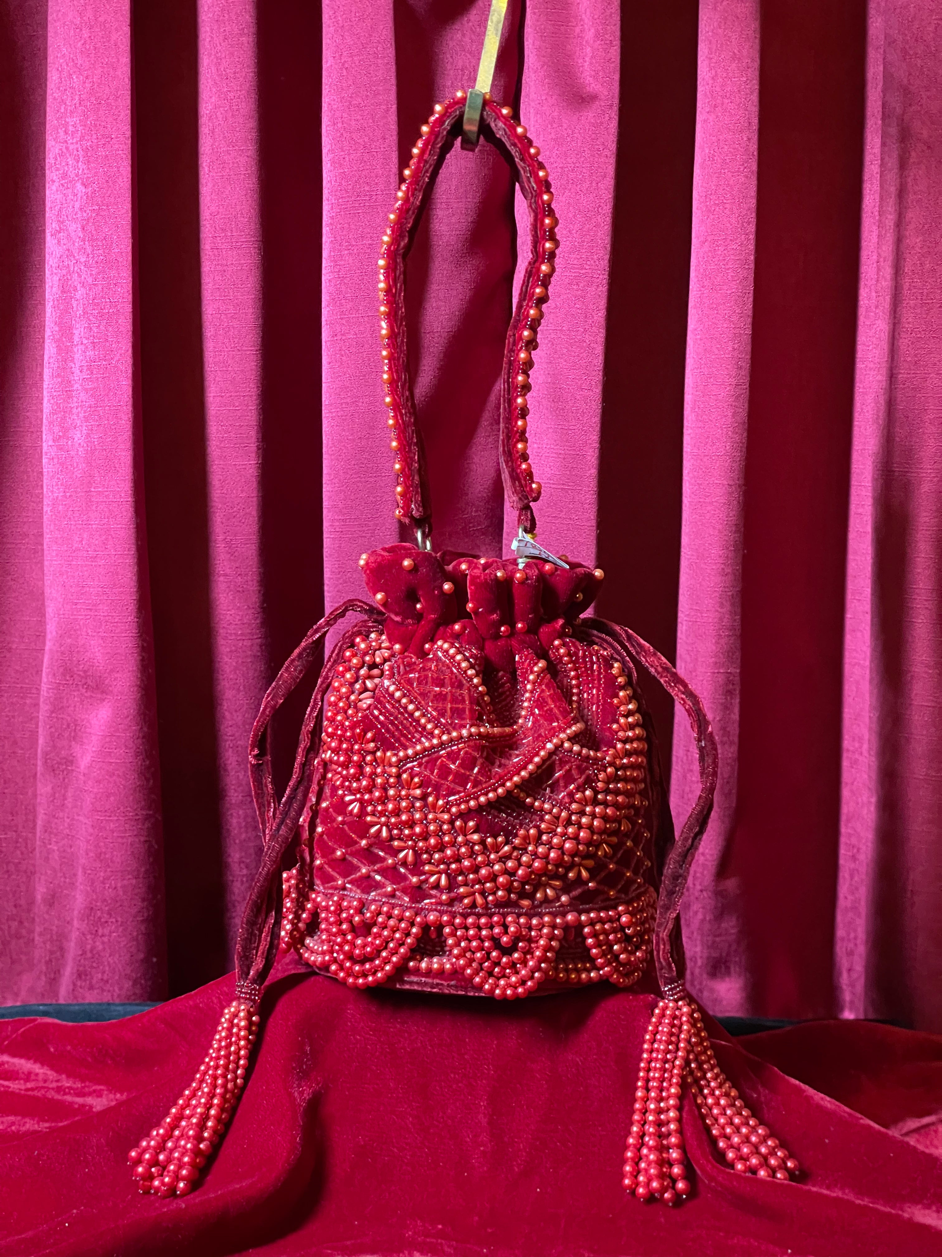 Red Beaded Potli Purse