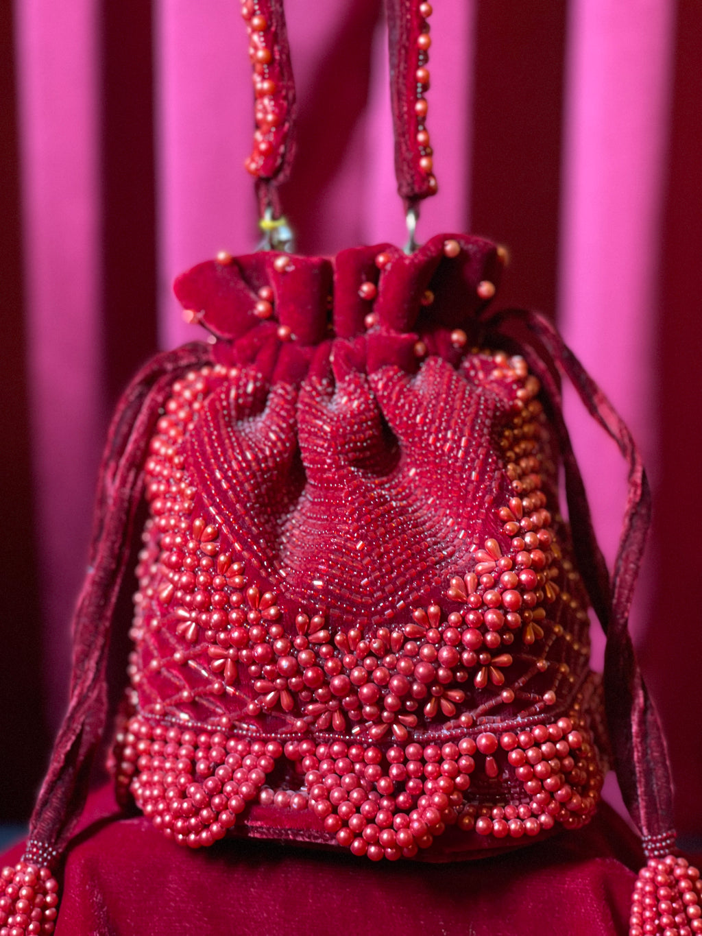 Red Beaded Potli Purse