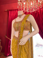 Yellow Bandhani Mirror Work Saree