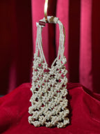 Metallic Silver Macrame Mobile Purse