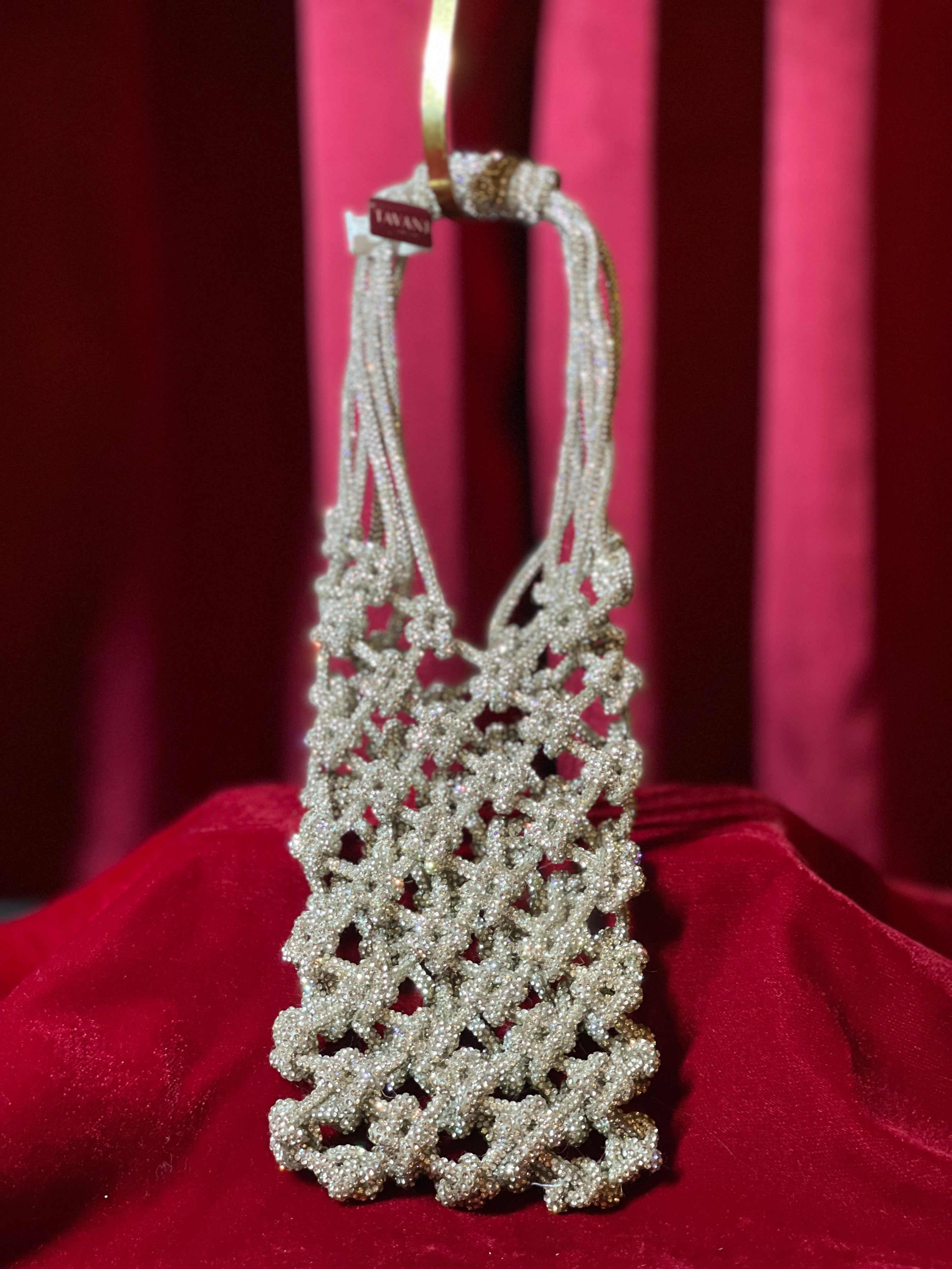 Metallic Silver Macrame Mobile Purse