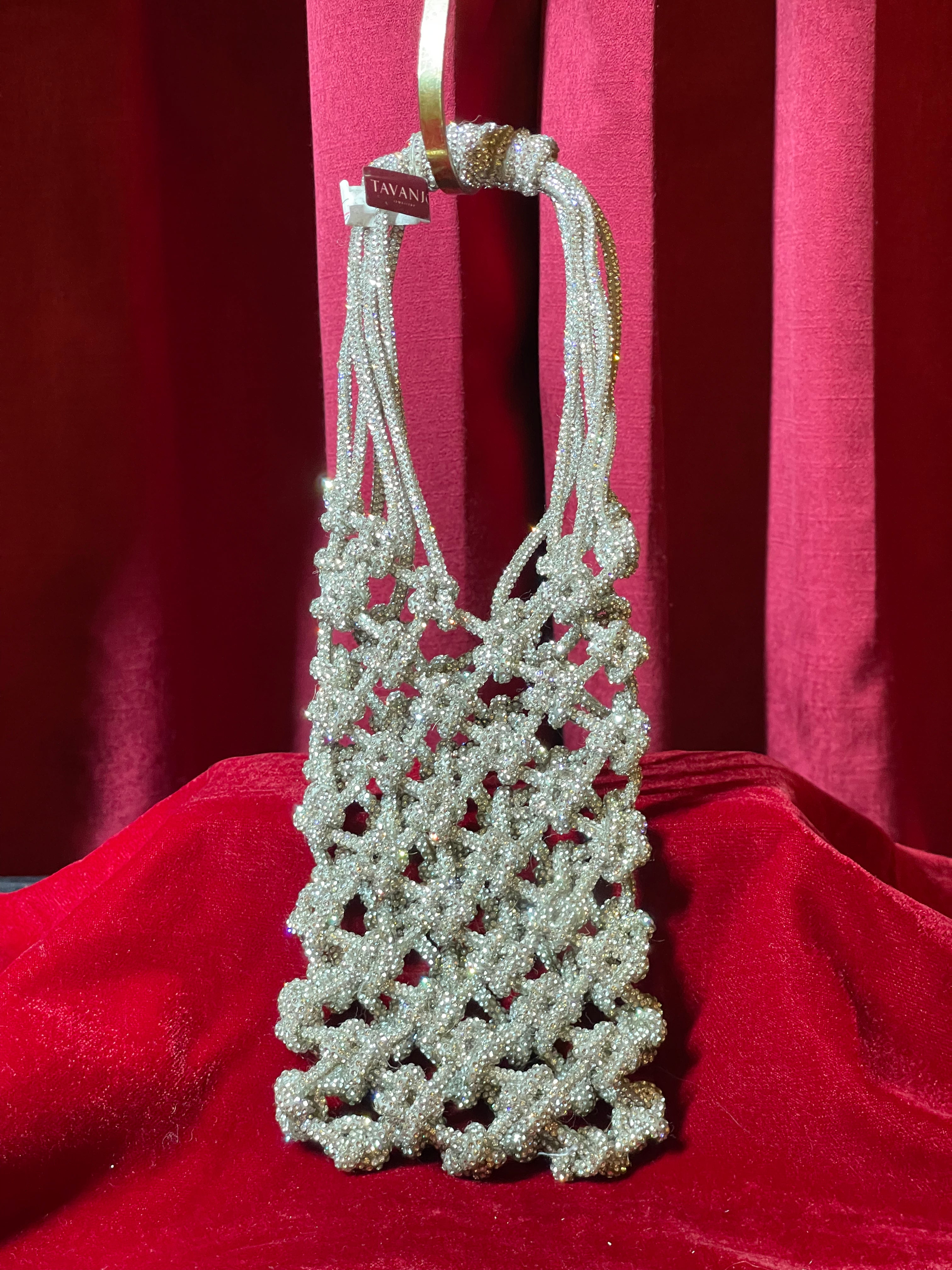 Metallic Silver Macrame Mobile Purse