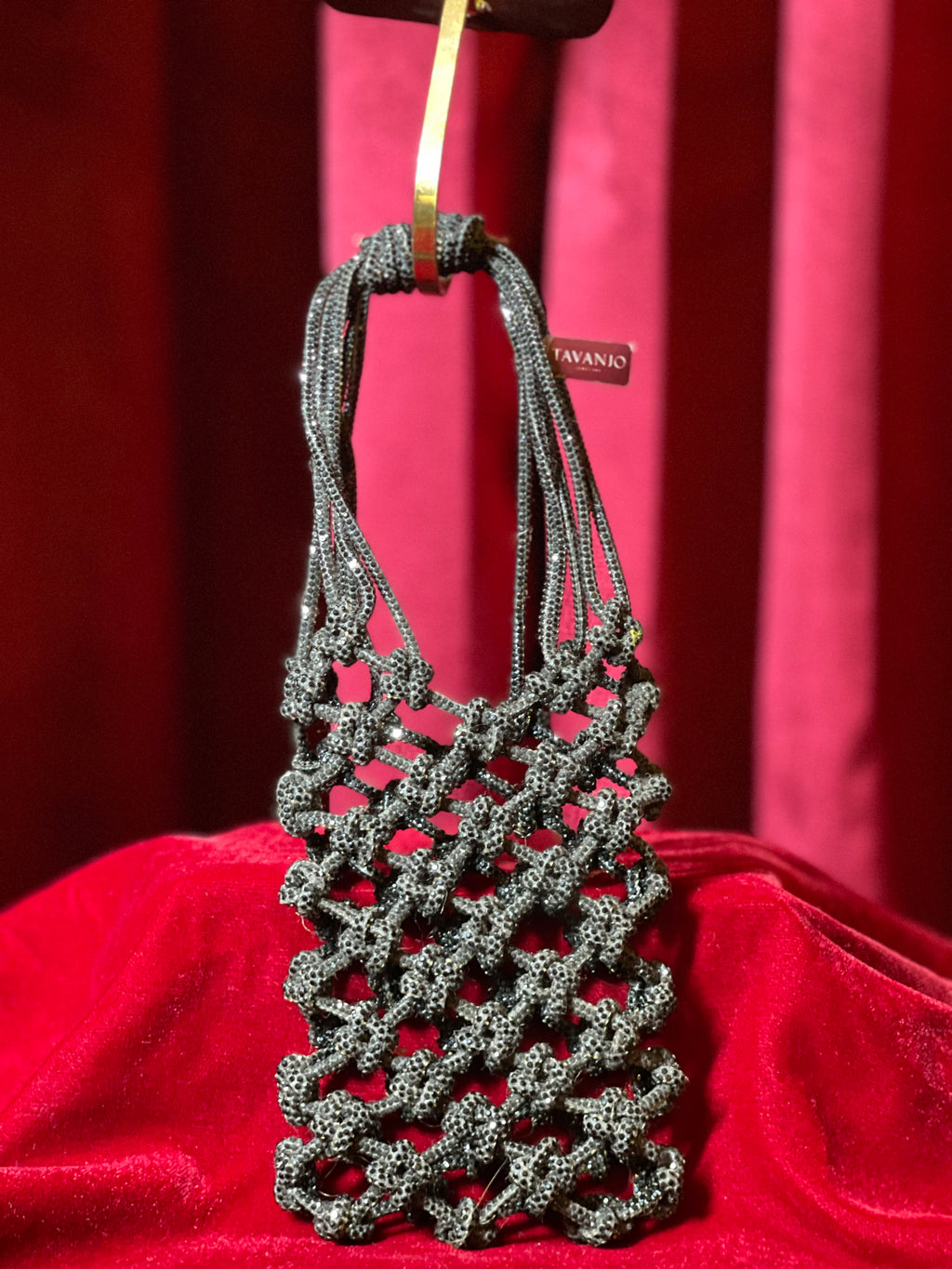 Metallic Black Macrame Phone Purse