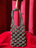 Metallic Black Macrame Phone Purse