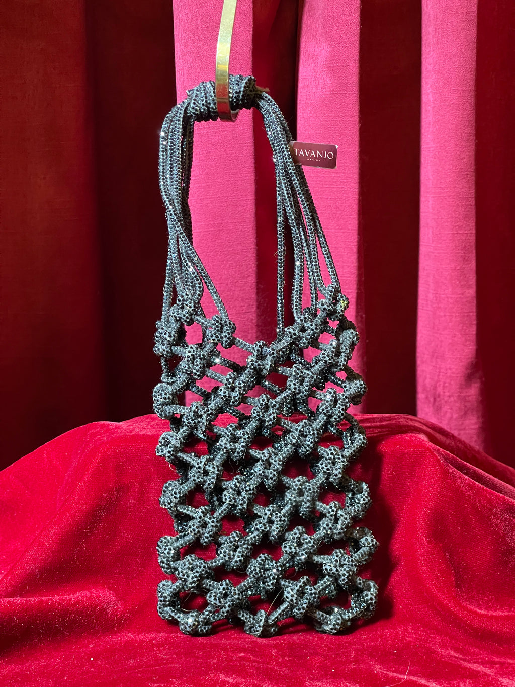 Metallic Black Macrame Phone Purse