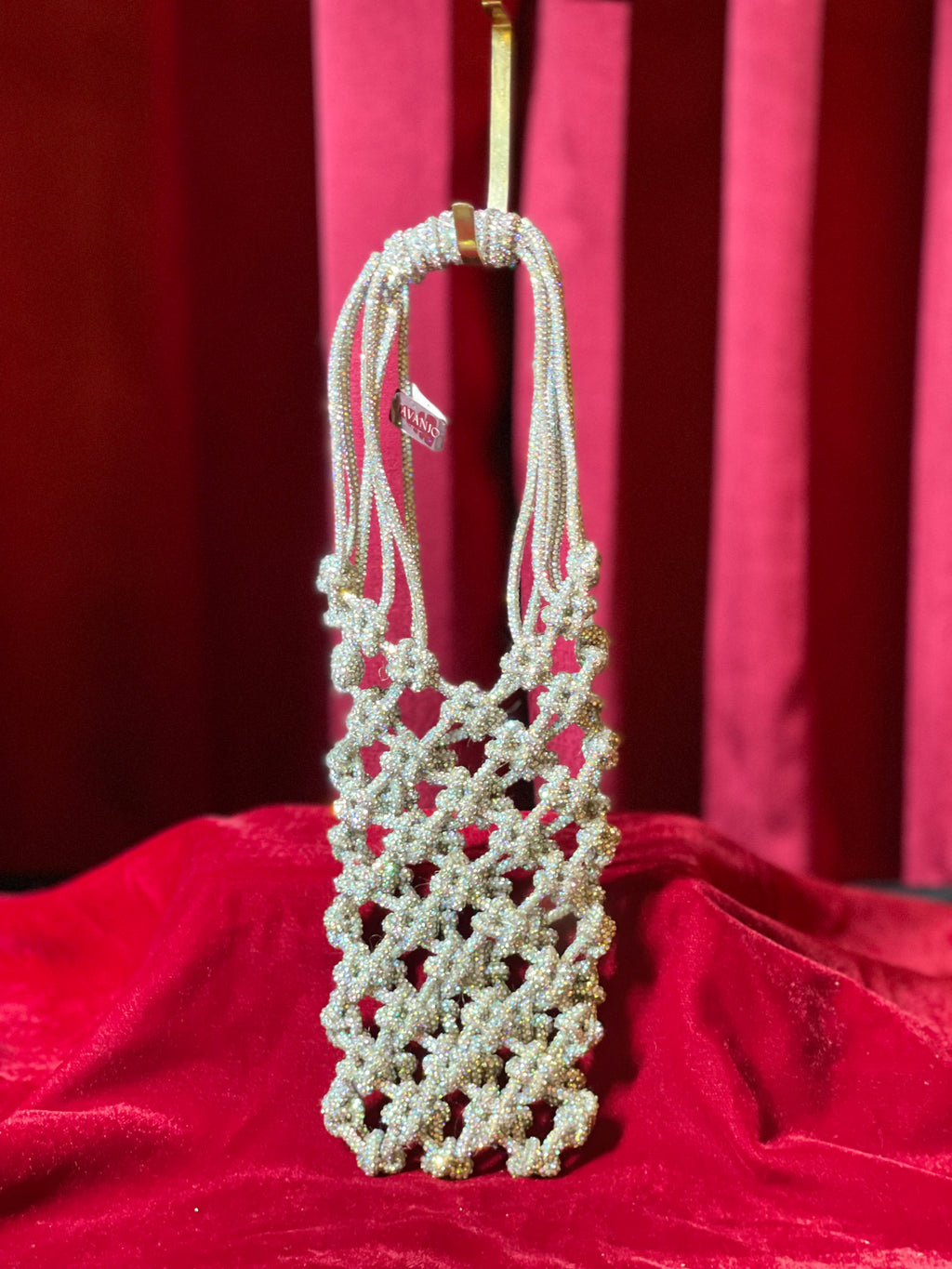 Metallic Silver WIth Colourful Stones Macrame Mobile Purse