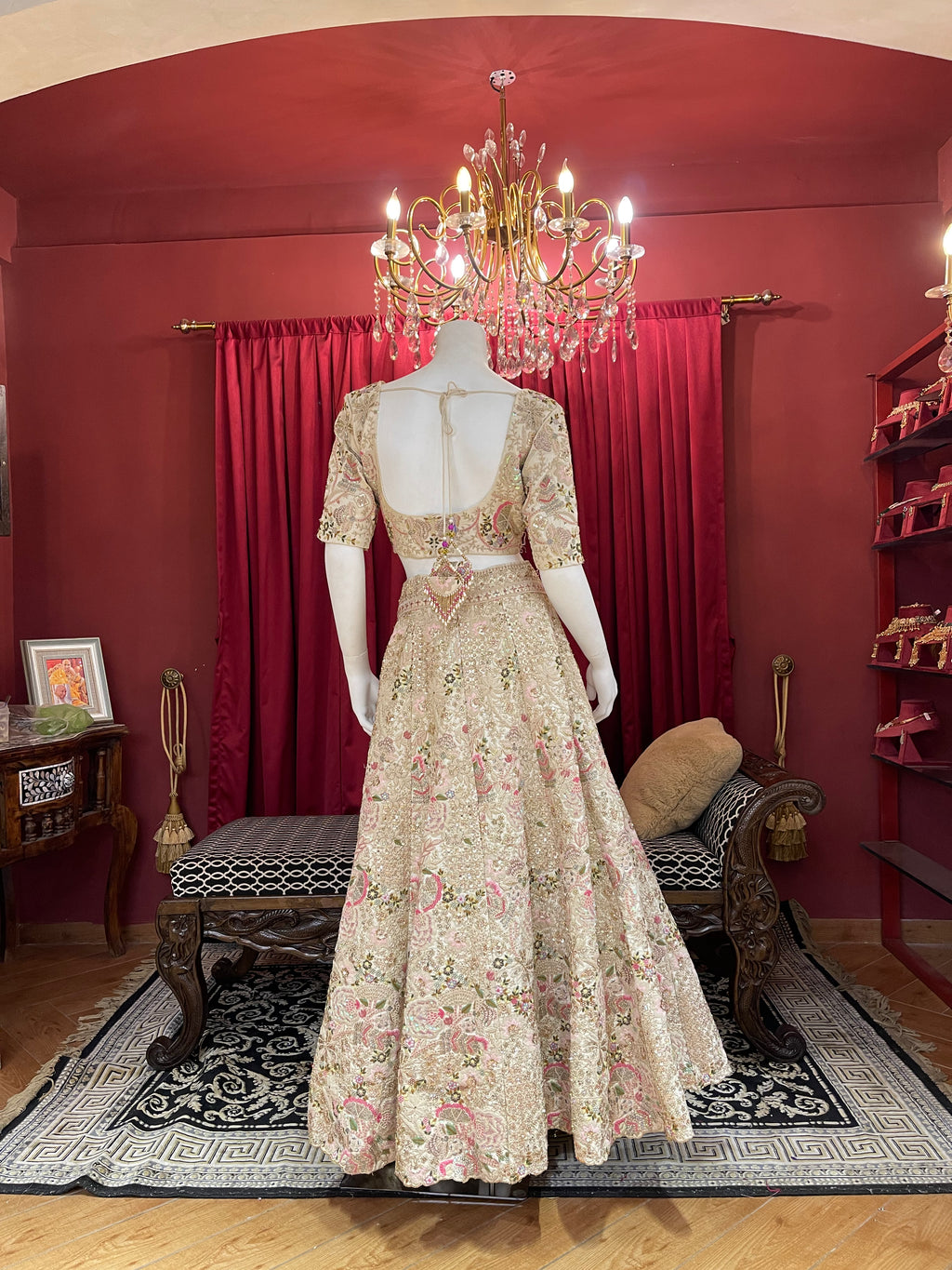 Blush Gold Floral Lehenga Set