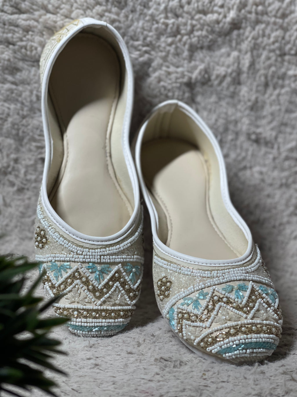 Ivory Jutti With Tonal And Blue work