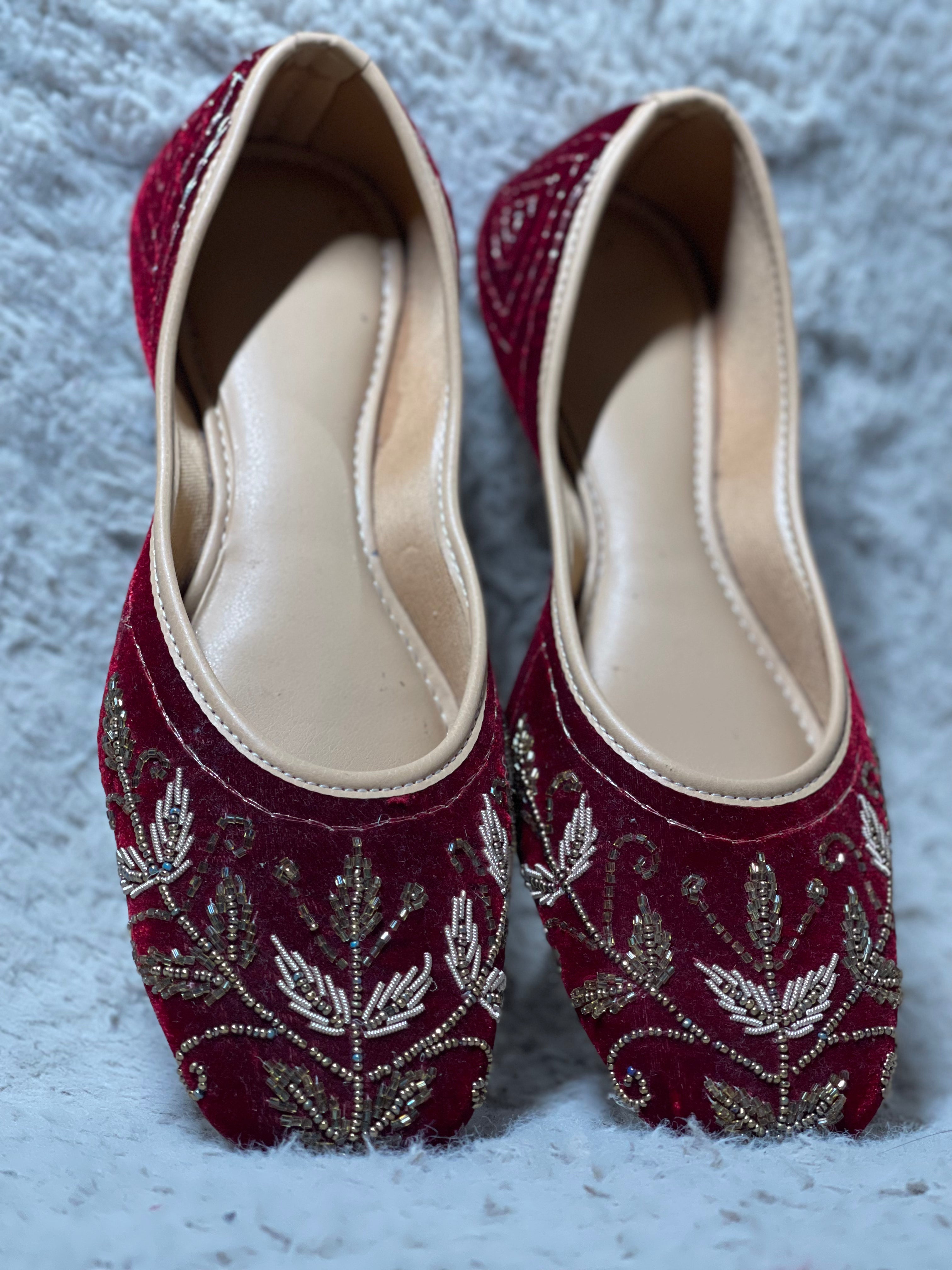 Maroon Base Leaf with Ivory Work