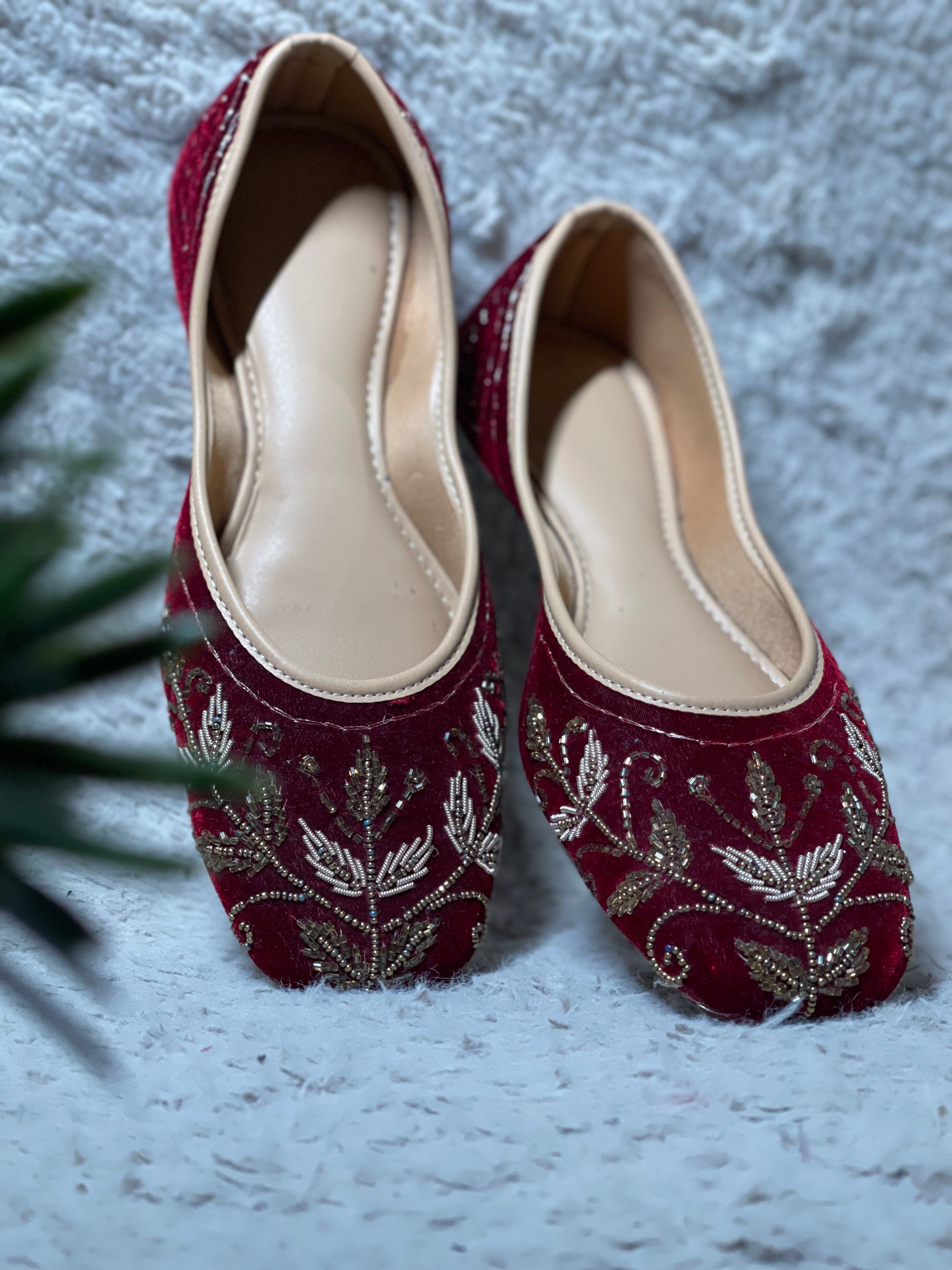 Maroon Base Leaf with Ivory Work