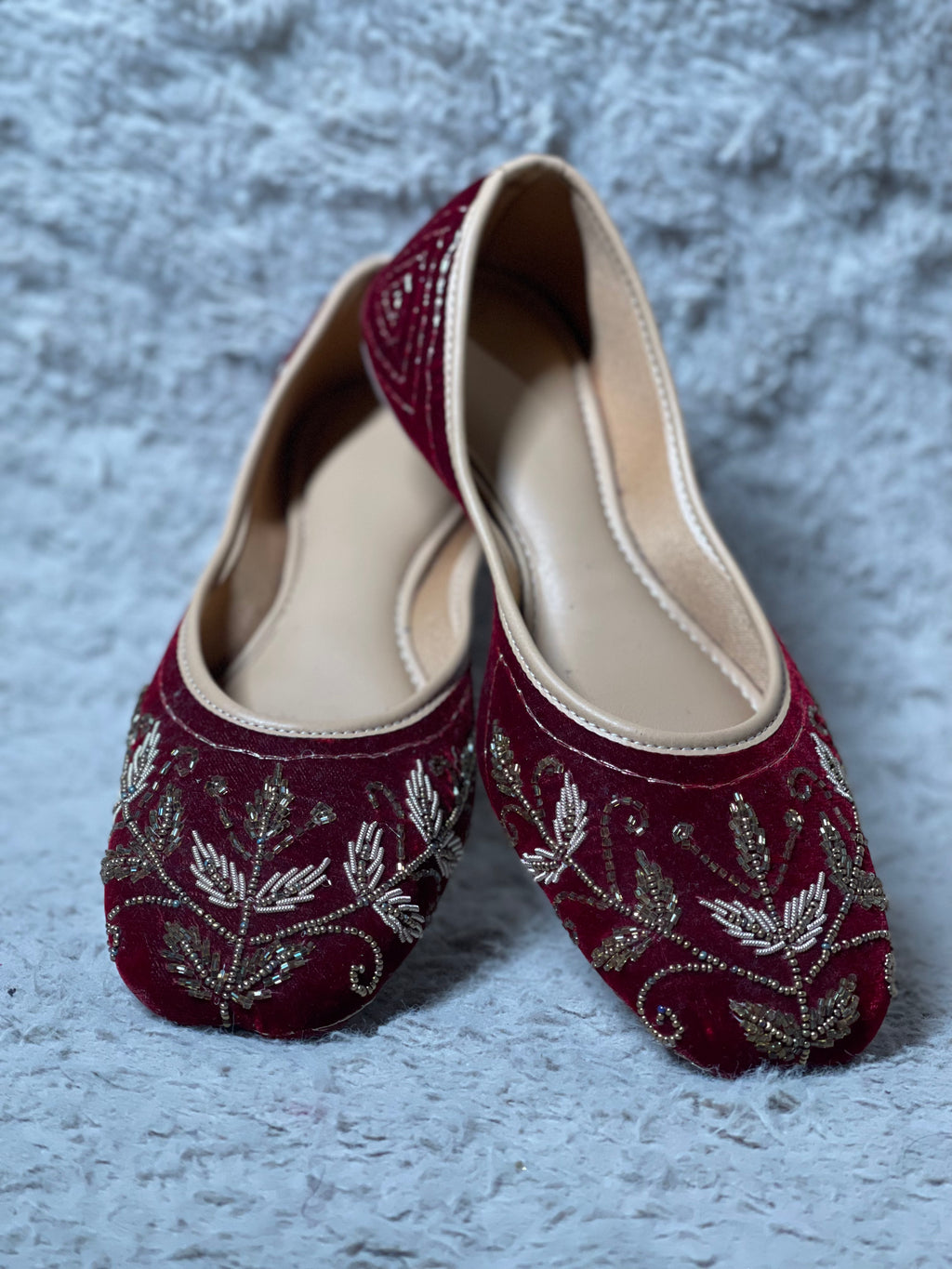 Maroon Base Leaf with Ivory Work
