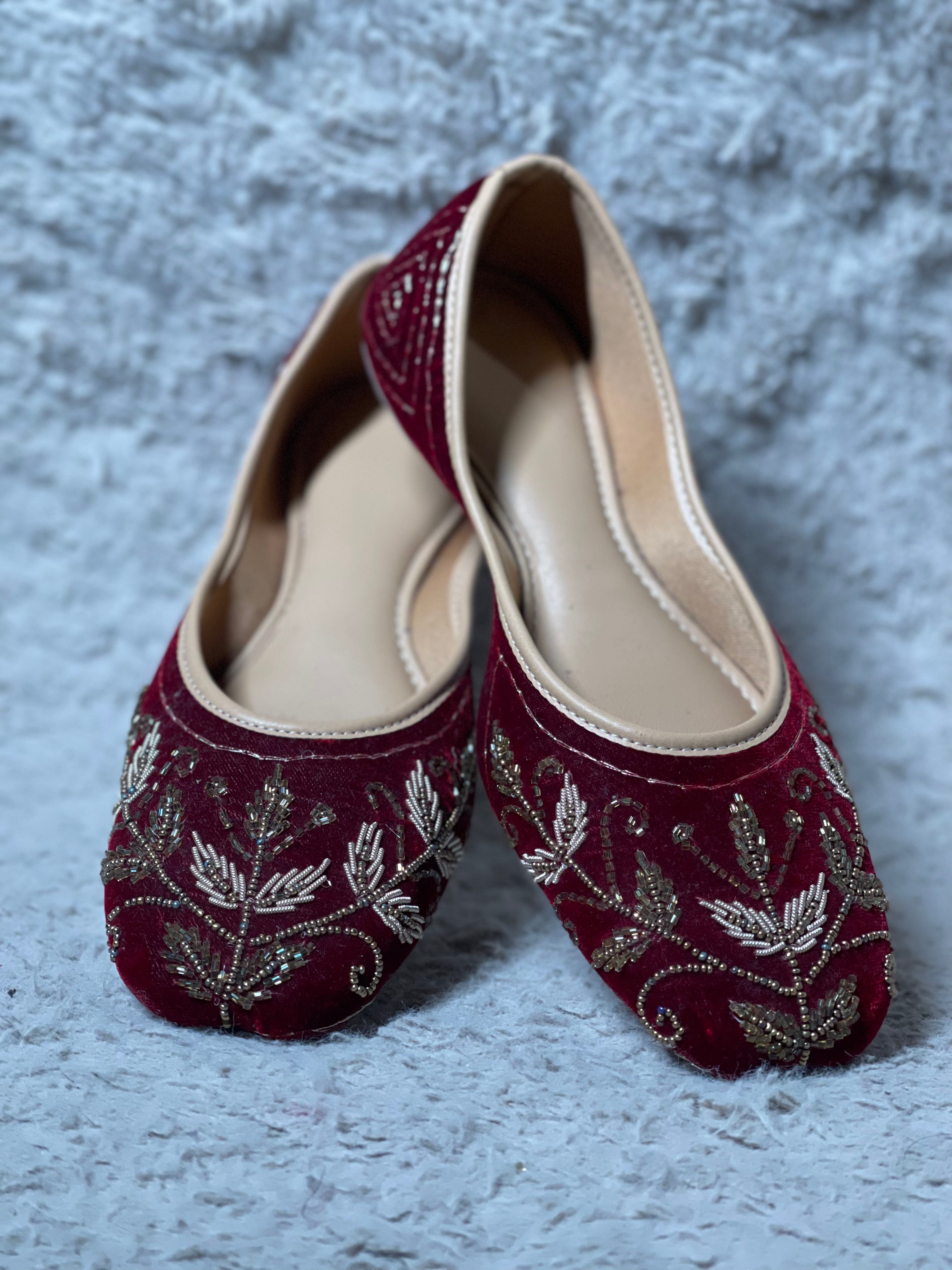 Maroon Base Leaf with Ivory Work