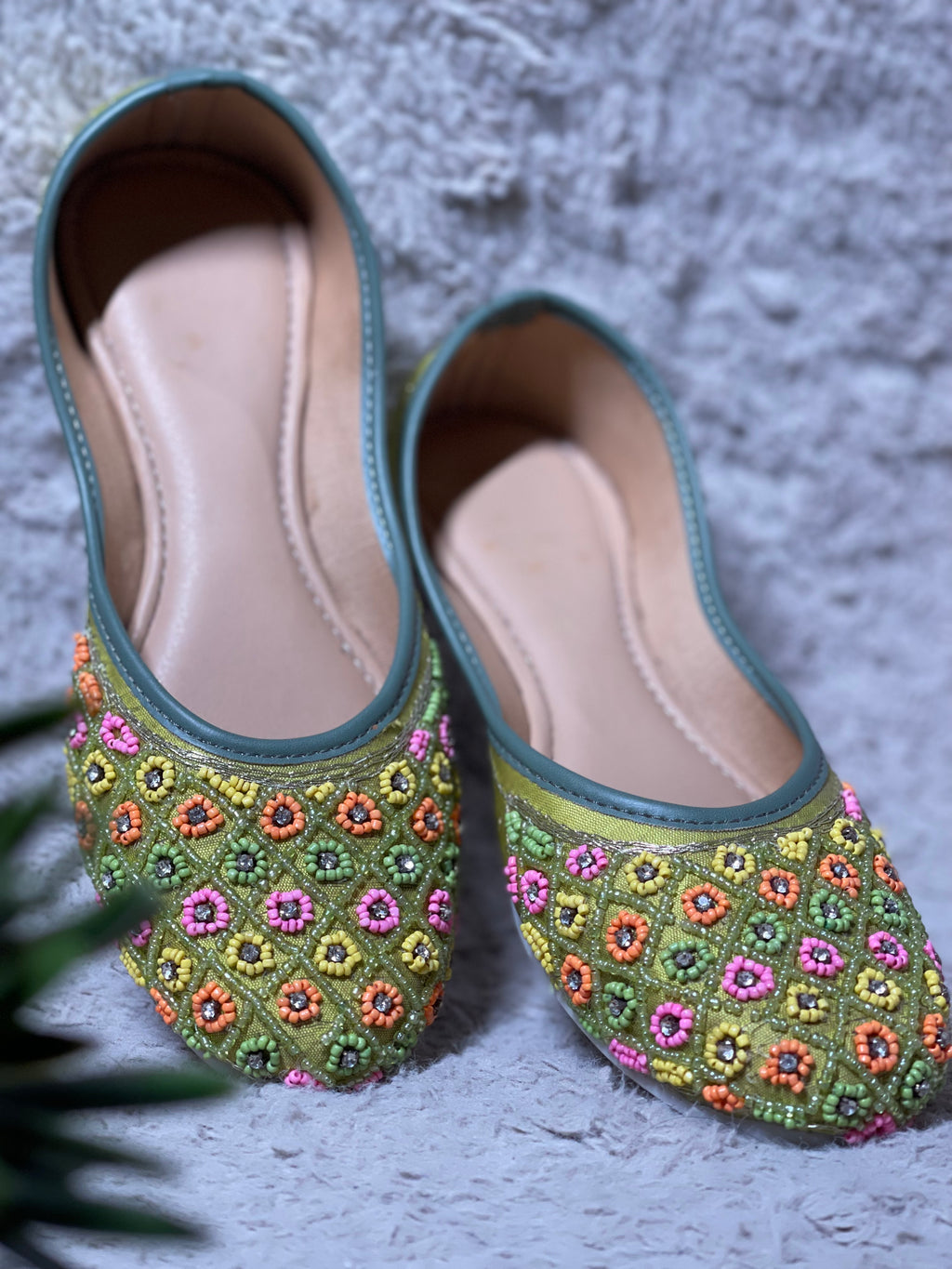 Parrot Green With Colourful Work