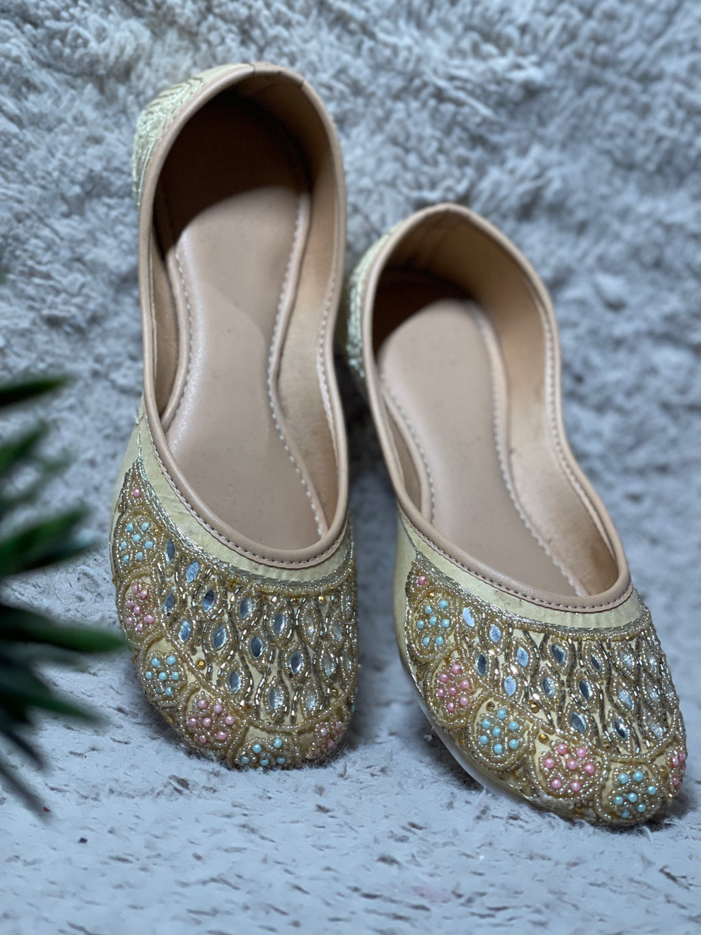 Golden Mirror Work with Tonal Bead Work