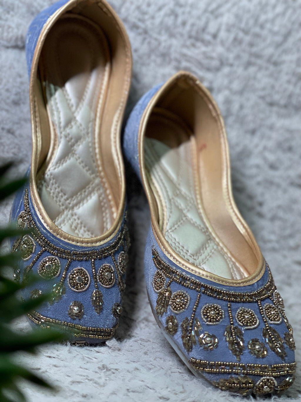 Greyish Blue With Golden Embroidery Bead Work