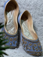 Greyish Blue With Golden Embroidery Bead Work