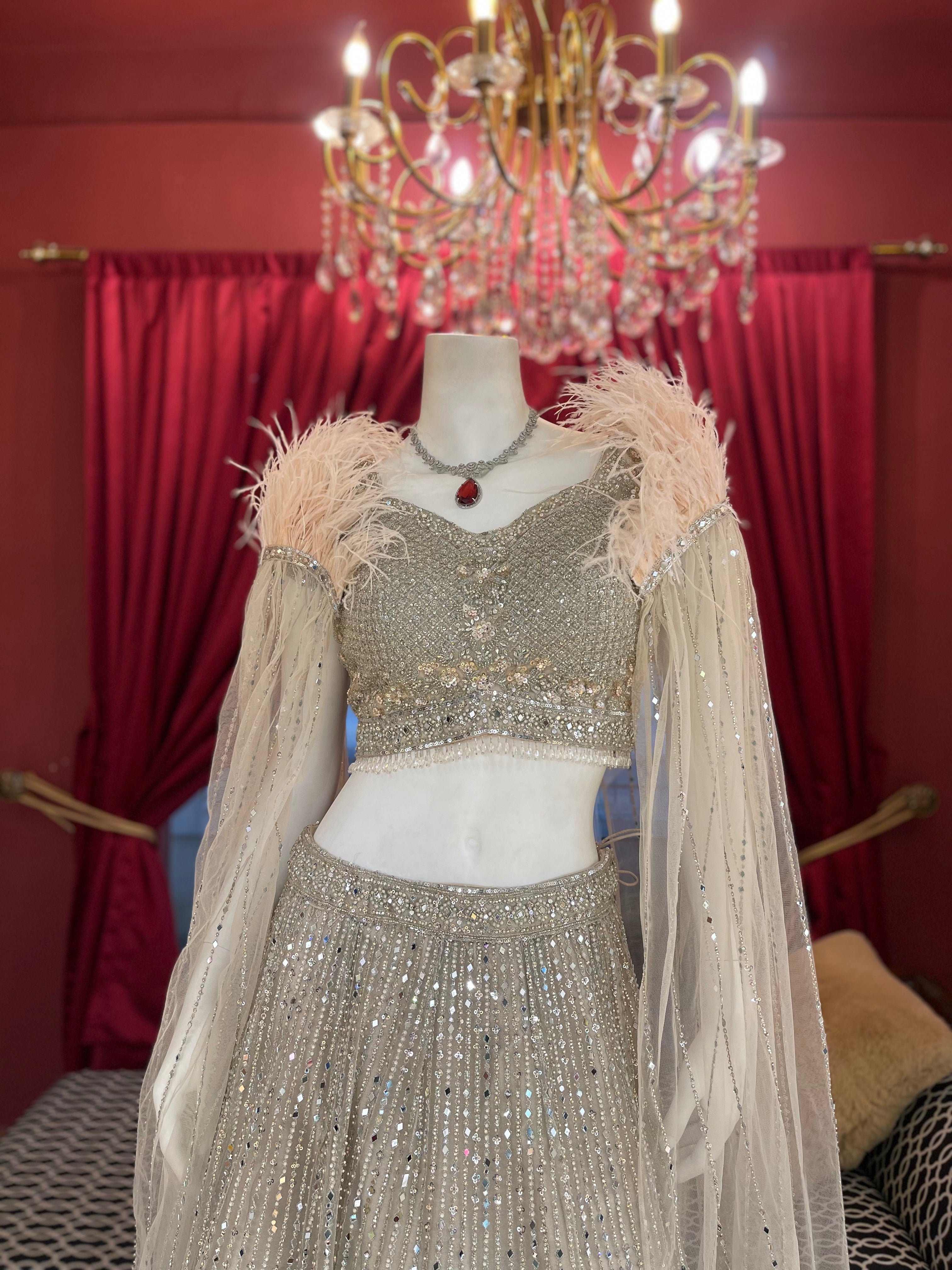 Feathered Cape Style Lehenga Set