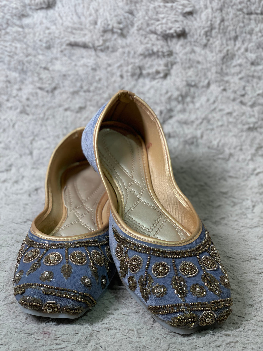 Greyish Blue With Golden Embroidery Bead Work