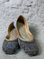 Greyish Blue With Golden Embroidery Bead Work