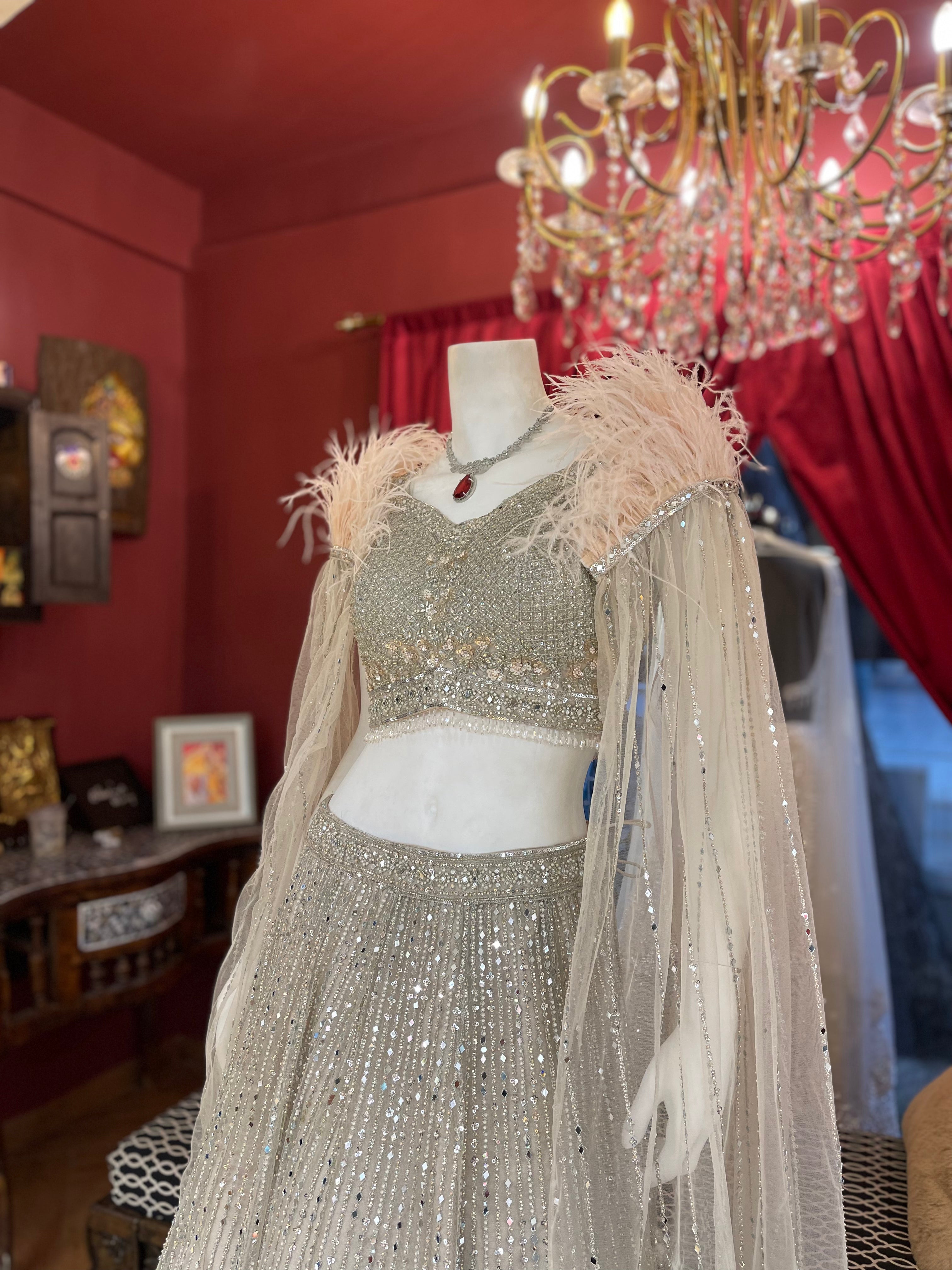 Feathered Cape Style Lehenga Set