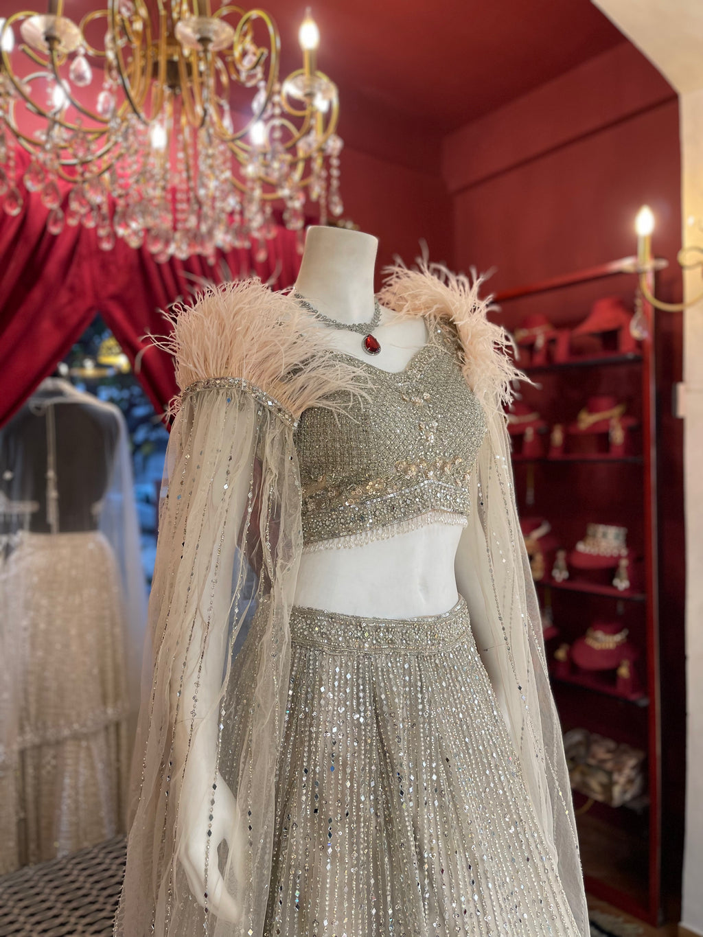 Feathered Cape Style Lehenga Set