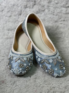 Grey Jutti With White Contrast Bead Work