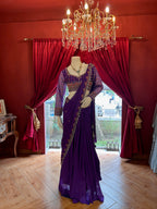 Violet Hand Embroidered Saree