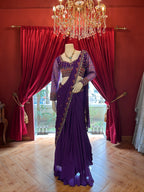 Violet Hand Embroidered Saree