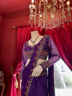 Violet Hand Embroidered Saree