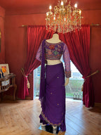 Violet Hand Embroidered Saree