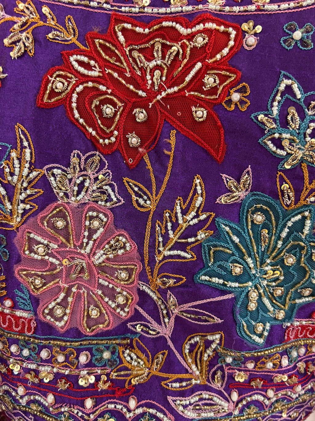 Violet Hand Embroidered Saree