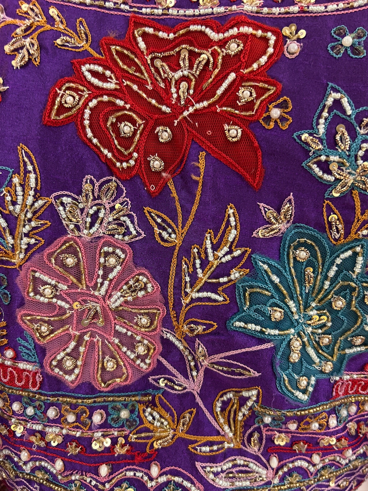 Violet Hand Embroidered Saree