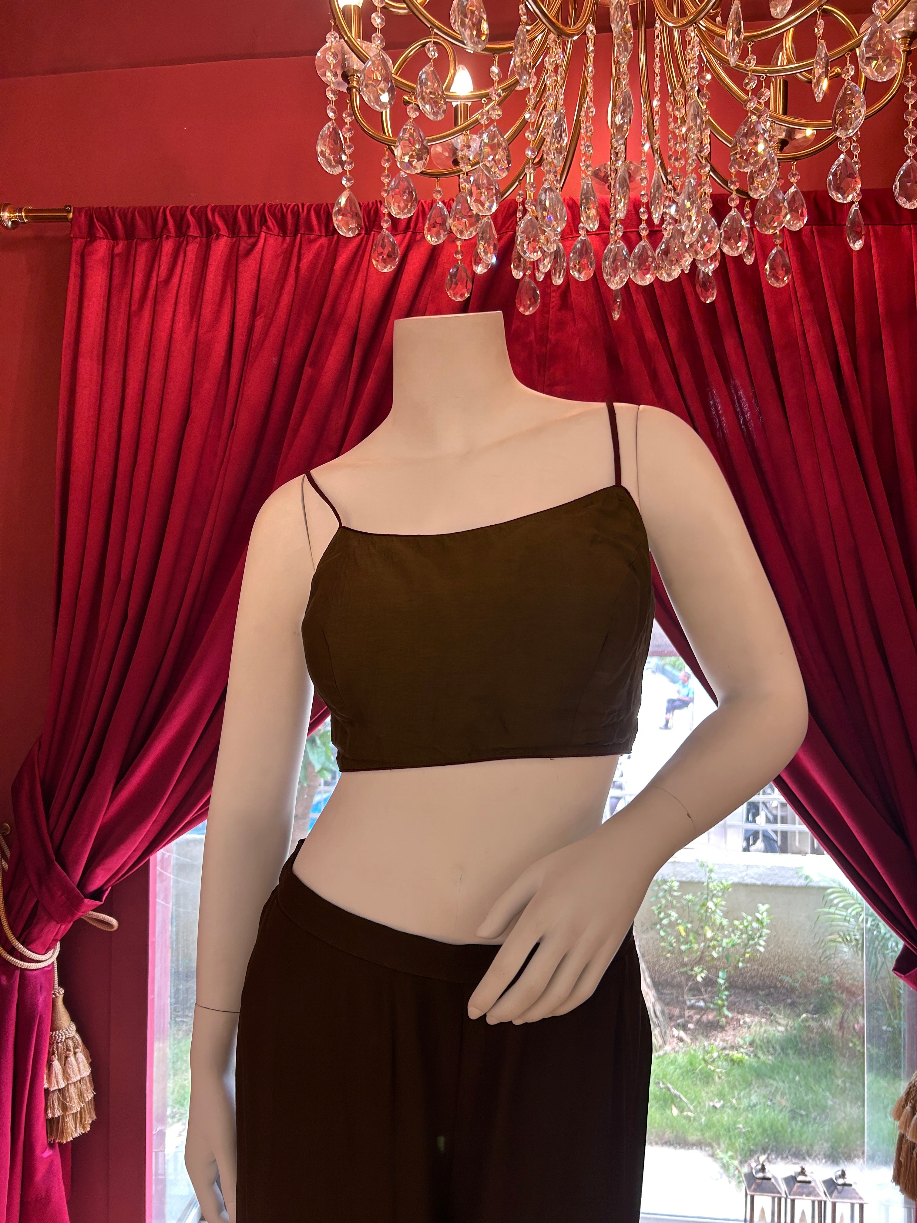 Olive Floral Palazzo With Full Work Jacket