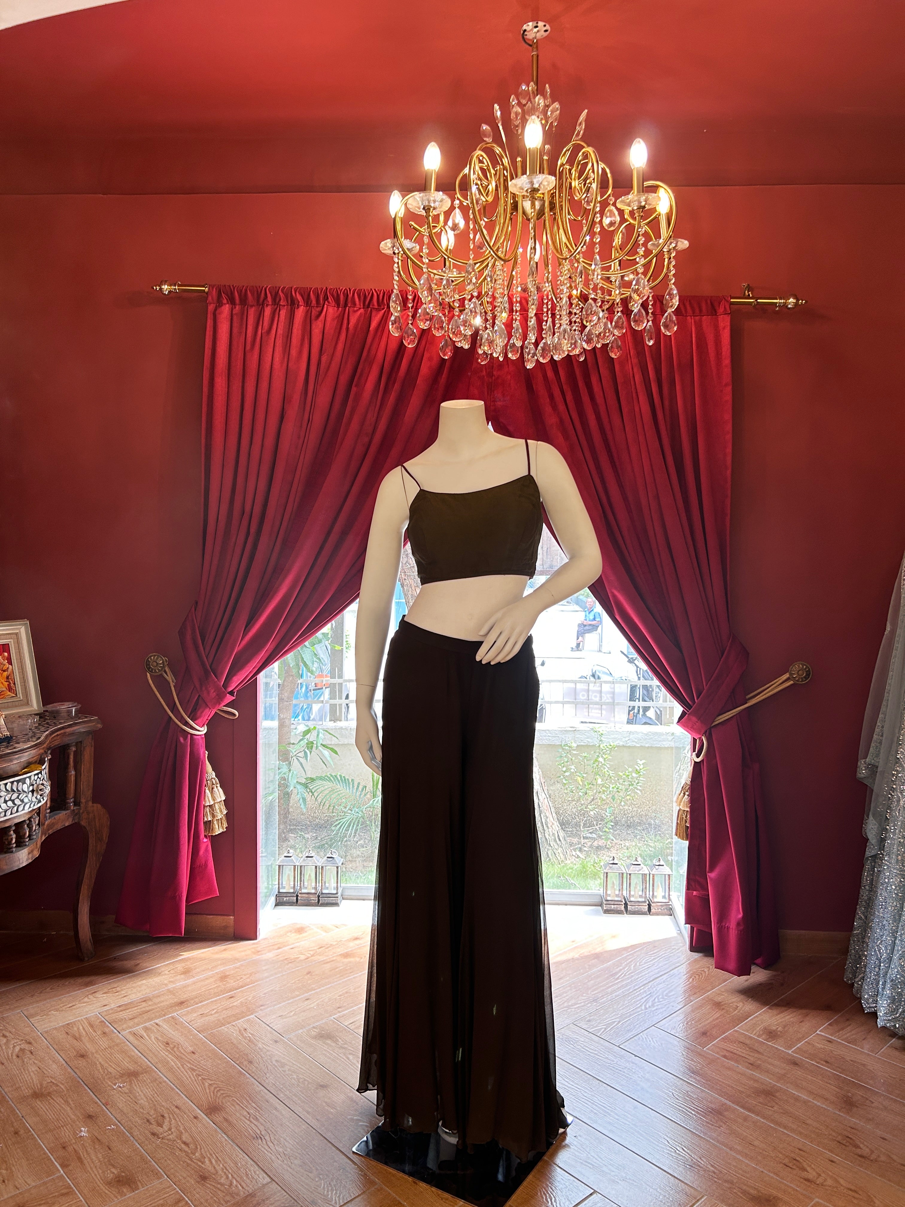 Olive Floral Palazzo With Full Work Jacket