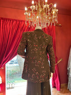 Olive Floral Palazzo With Full Work Jacket