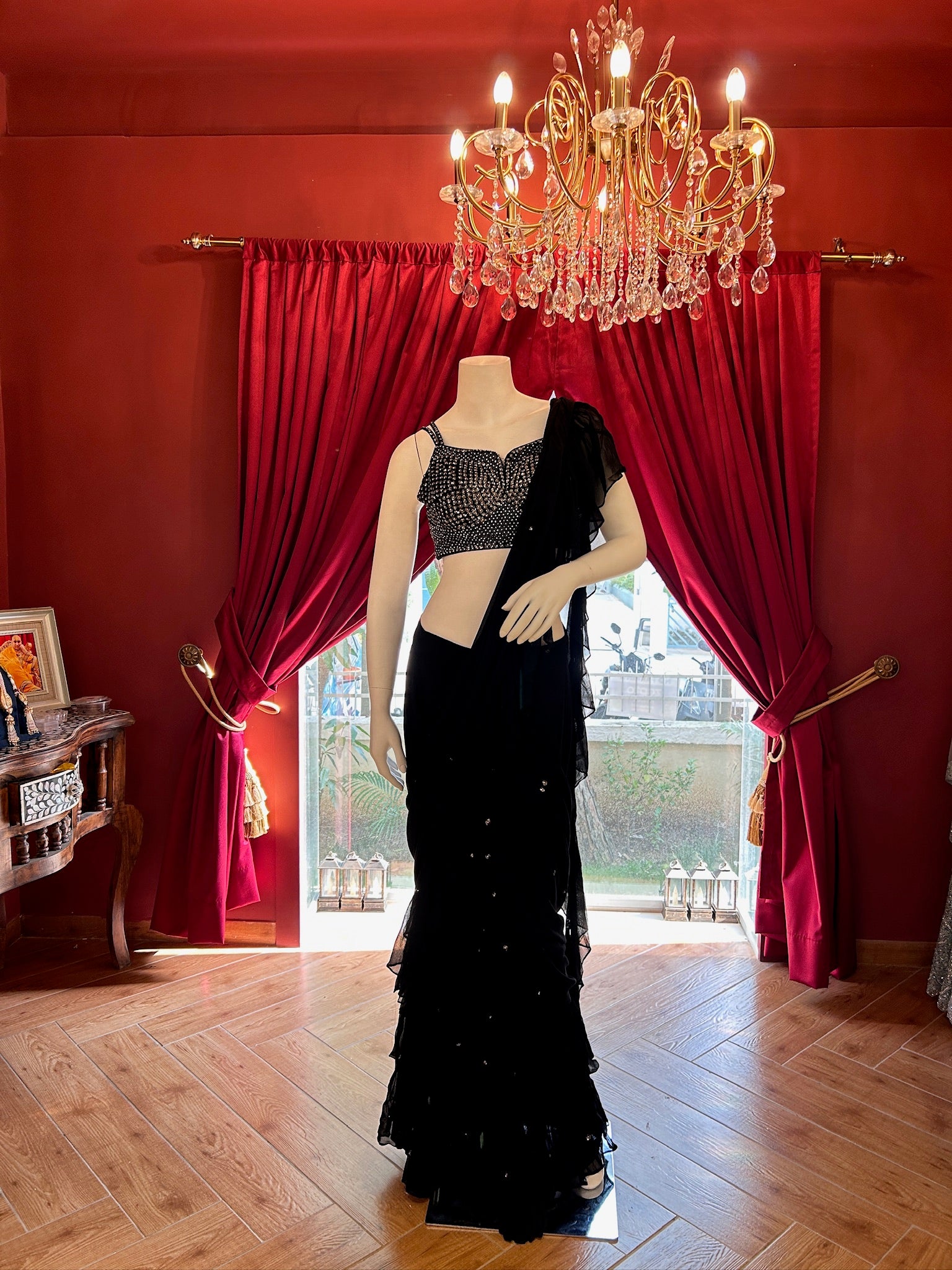 Midnight Black Ruffle Saree