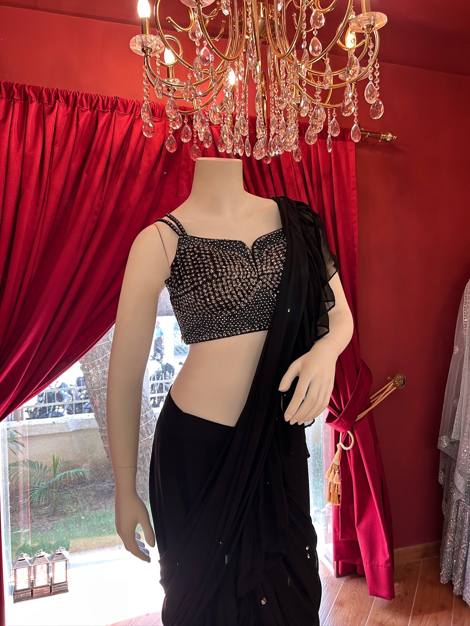 Midnight Black Ruffle Saree