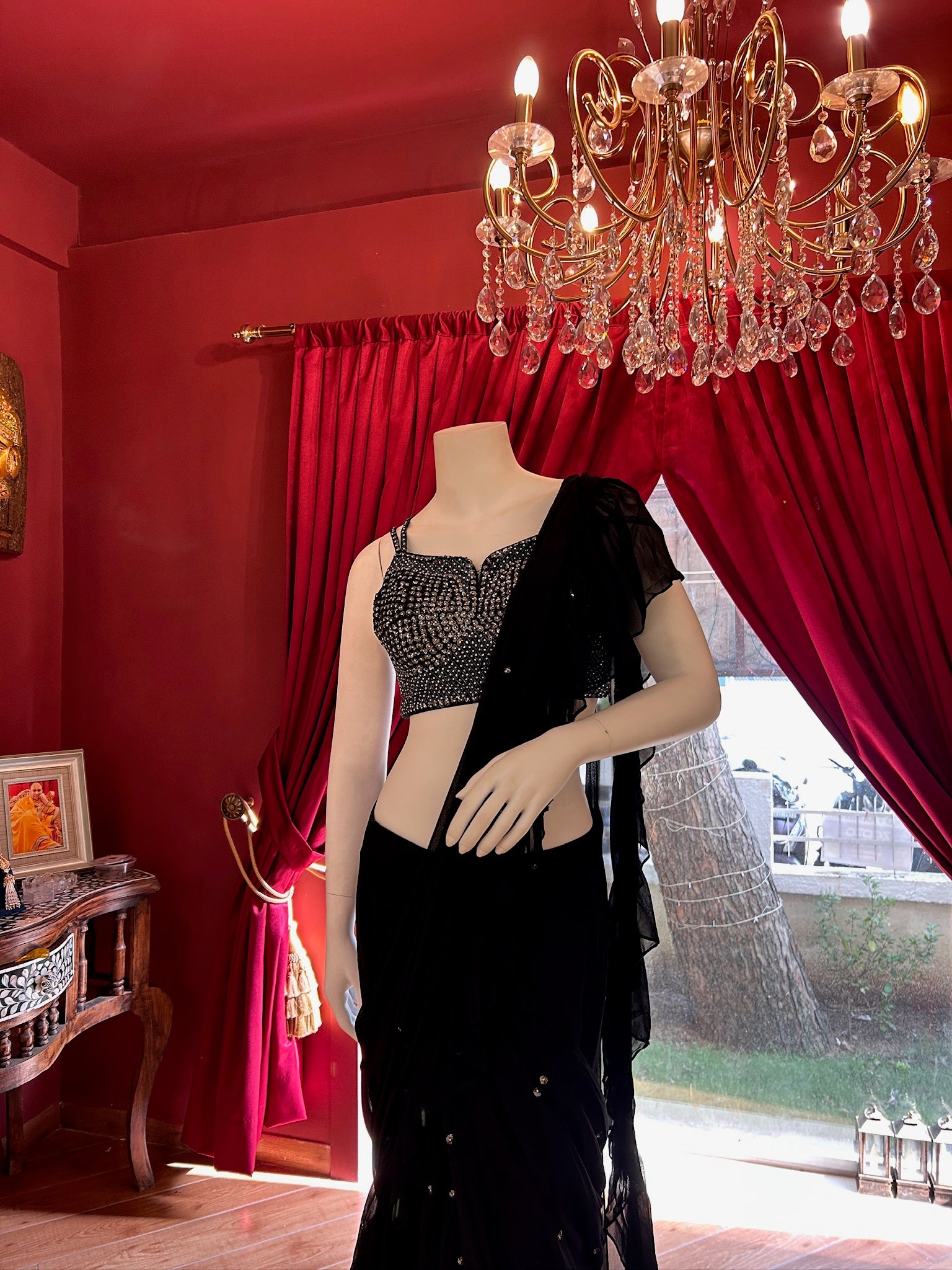 Midnight Black Ruffle Saree