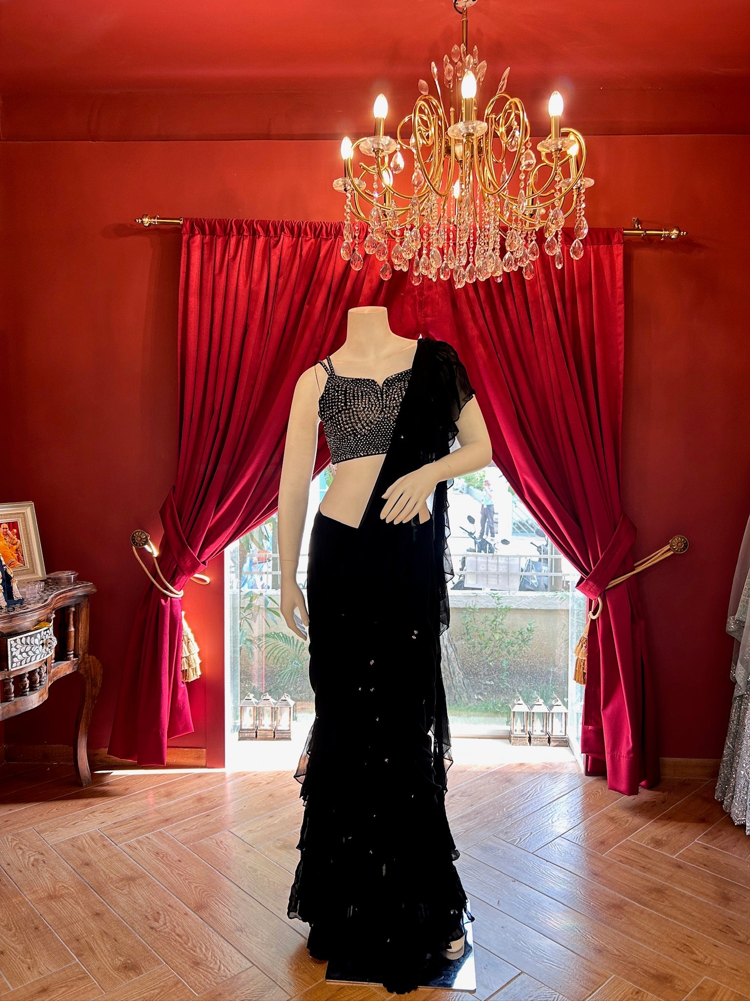 Midnight Black Ruffle Saree