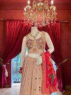 Floral Blush Pink Organza Lehenga With Handwork Blouse