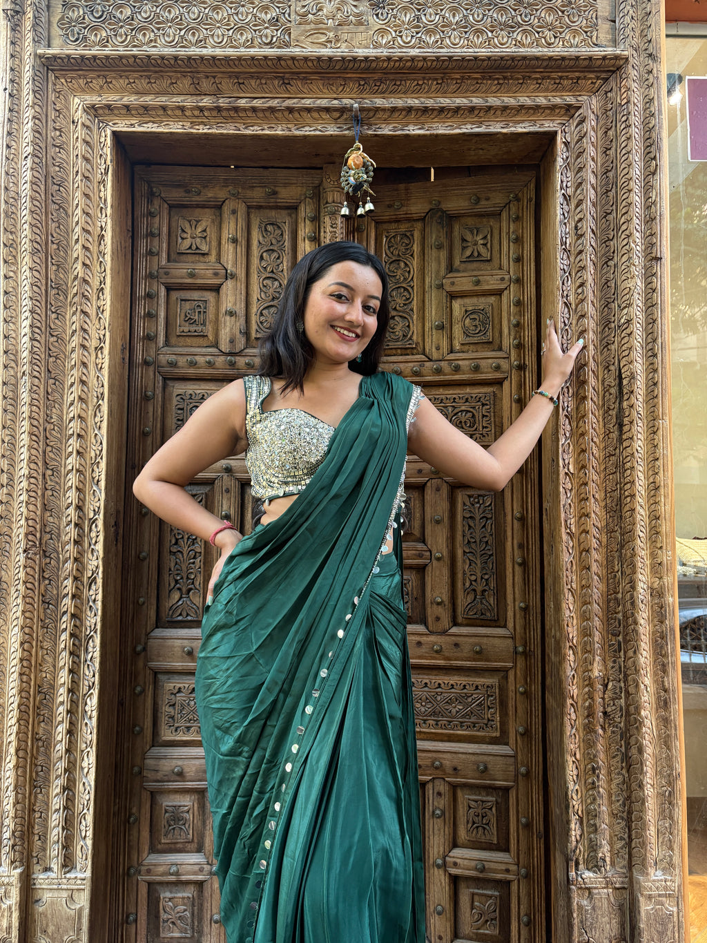Emerald Drape Saree with Embellished Blouse X Devanshi