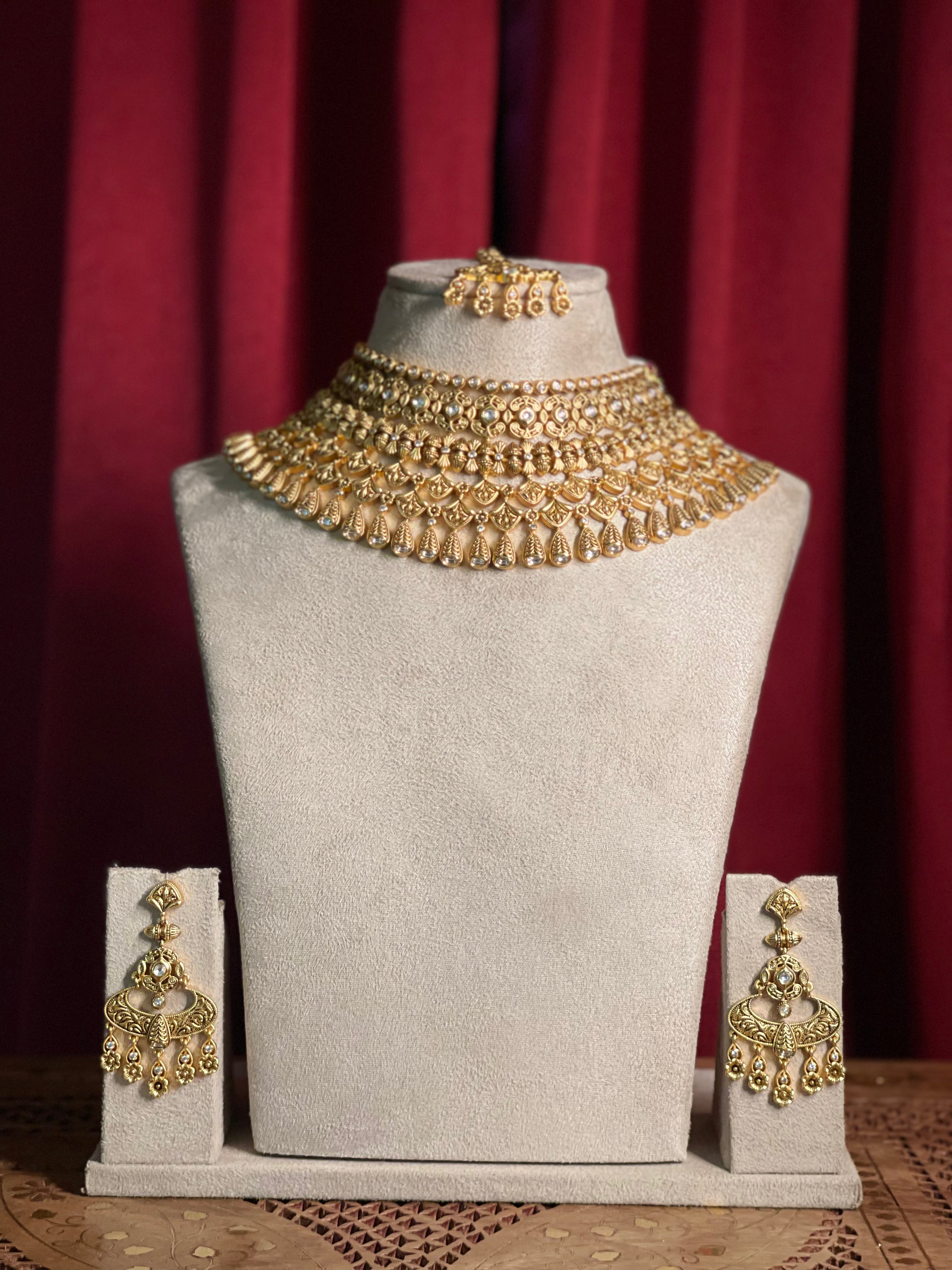 Gold Finish Polki Bridal Set