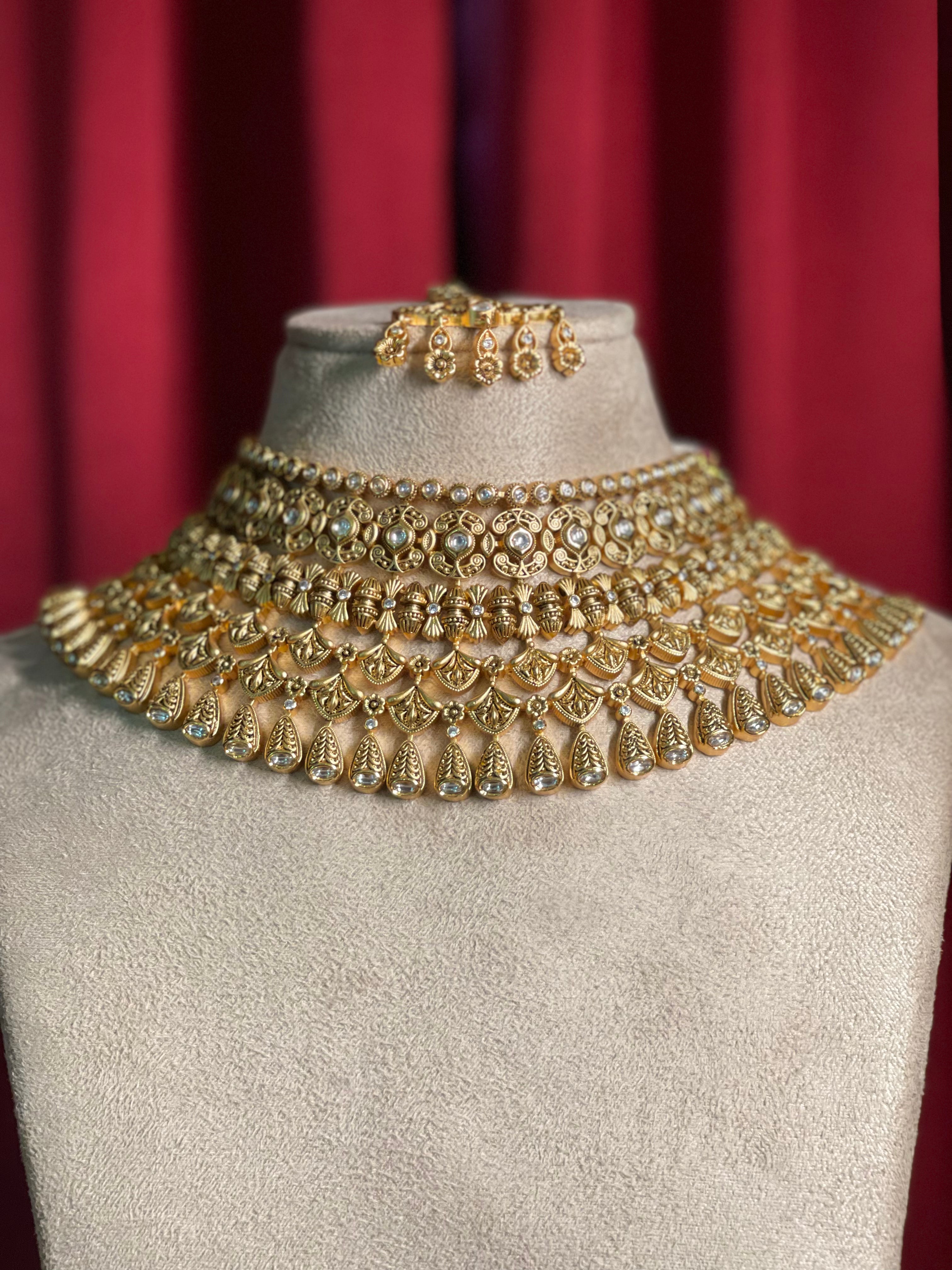Gold Finish Polki Bridal Set