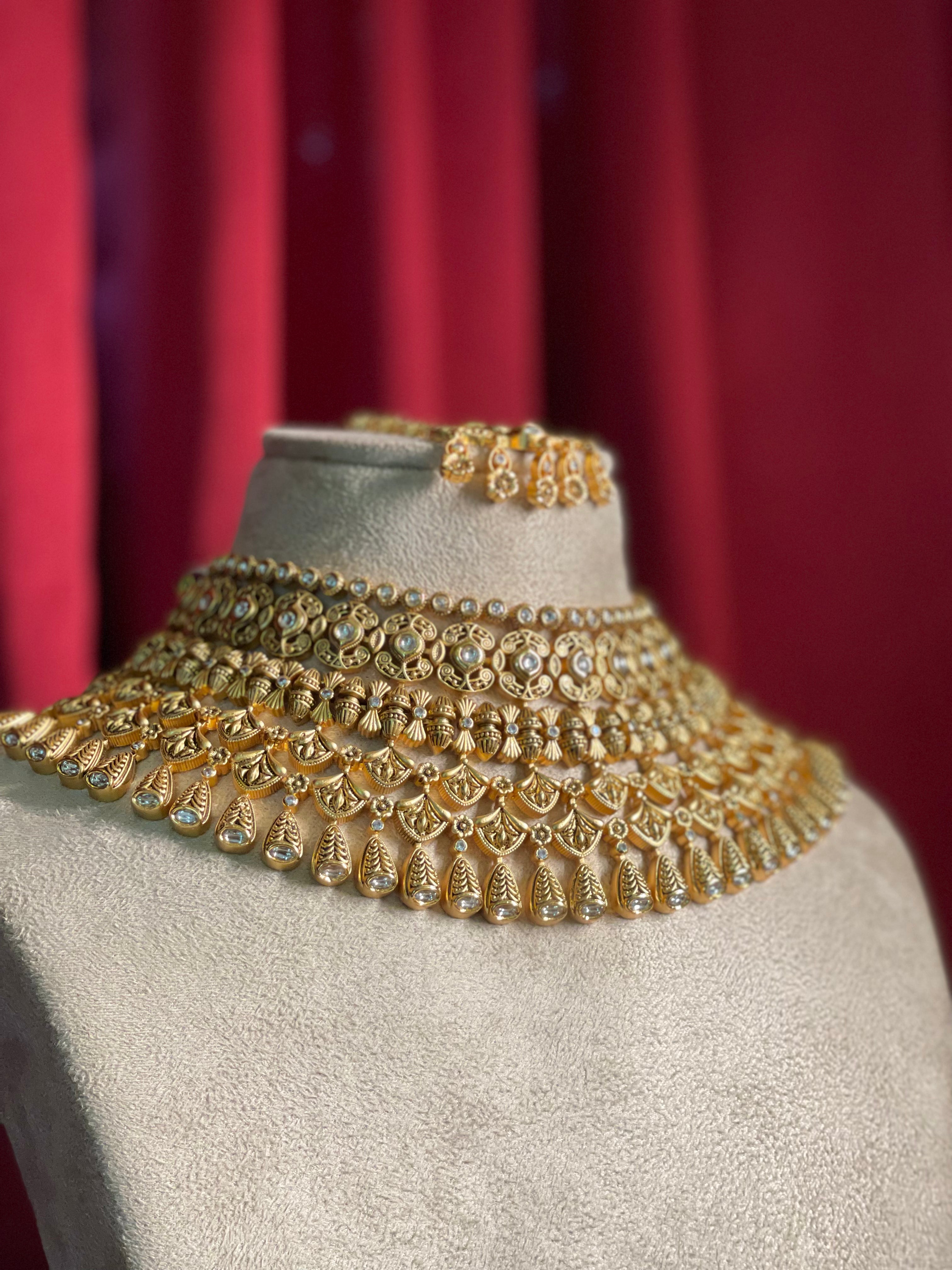 Gold Finish Polki Bridal Set